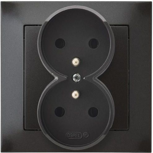 Ospel Gniazdo Impresja podwójne z uziemieniem antracyt (GP-2YZ/50)