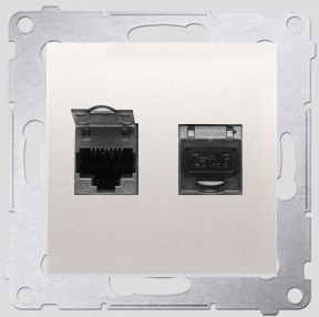 Kontakt-Simon Gniazdo komputerowe SIMON54 podwójne 2xRJ45 kat.6 z przesłoną kremowy - D62.01/41