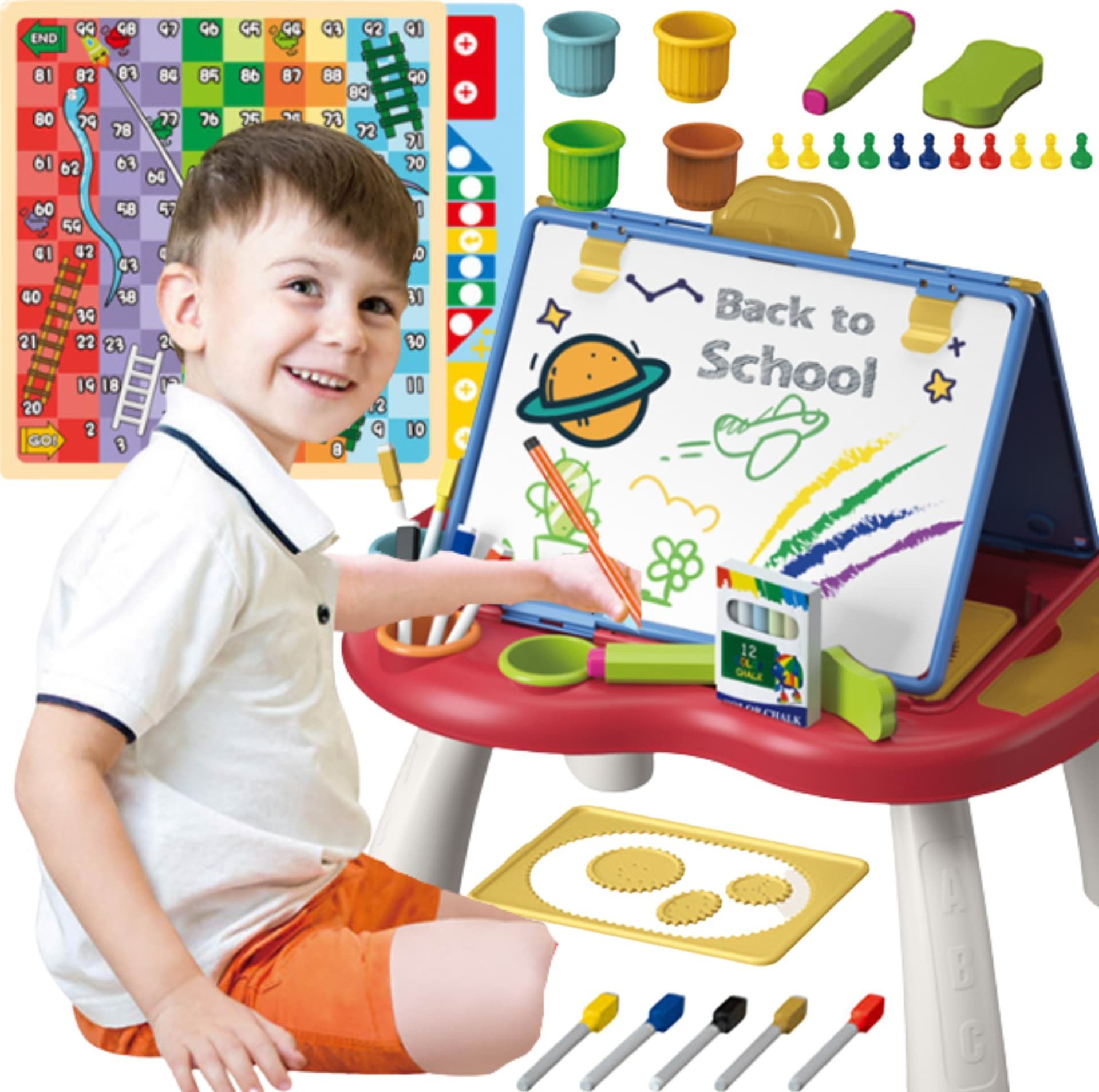 ProNice TABLICA EDUKACYJNA KREDOWA DWUSTRONNA STOLIK + GRY + AKCESORIA