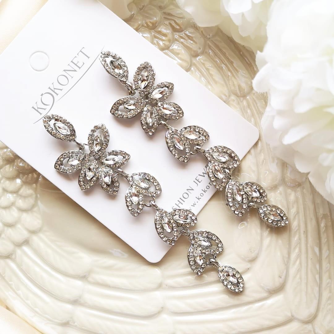 KOKONET KOLCZYKI BOHO ślubne długie KWIATOWE wiszą srebrne