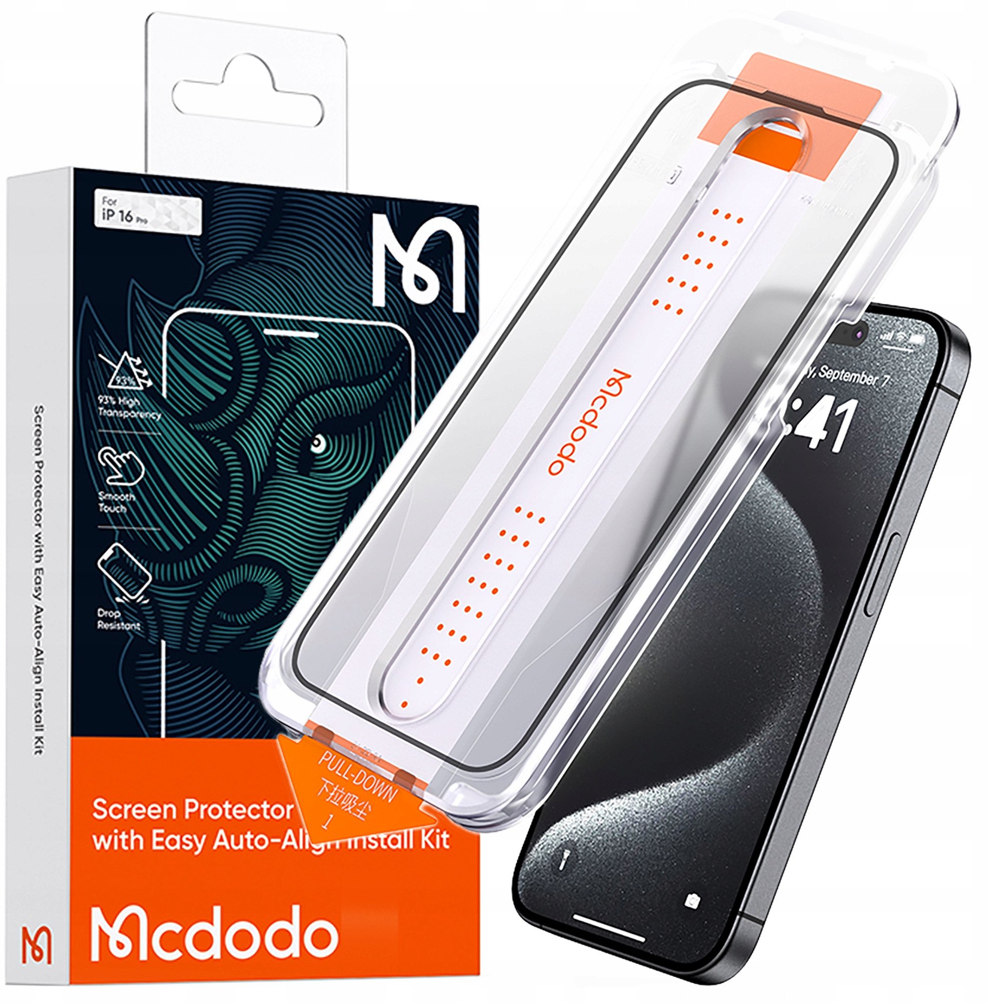 MCDODO EZ PASTE SZKŁO HARTOWANE MOCNA SZYBKA DO ETUI DO IPHONE 16 PRO MAX