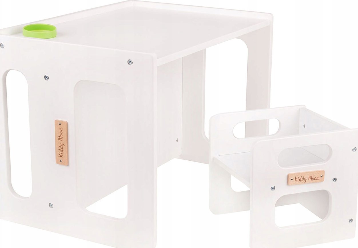 KiddyMoon Stolik + krzesło TC-001 MDF white 61x44x44/30x30x30 Mebel zestaw mebelków