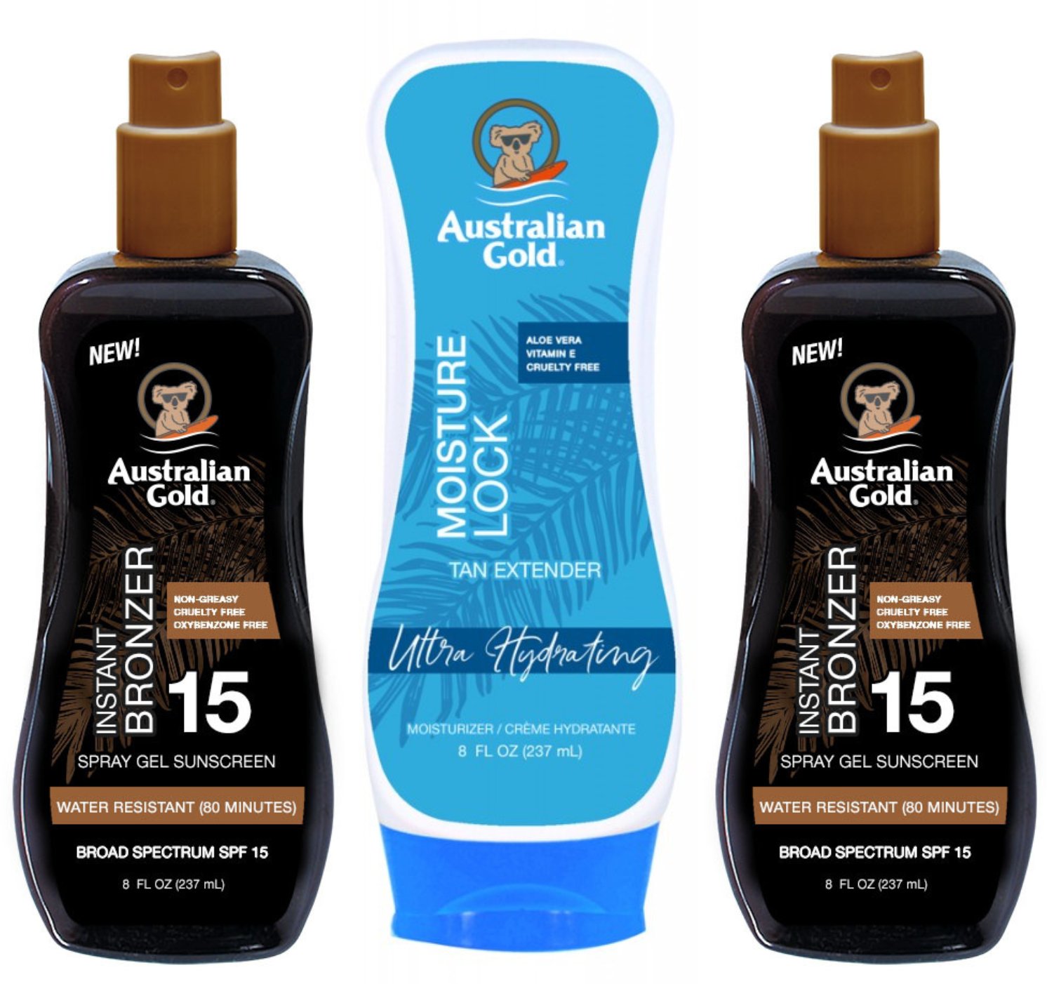 Australian Gold x2szt Żel W Sprayu Z Bronzerem SPF15 + Moisture Lock