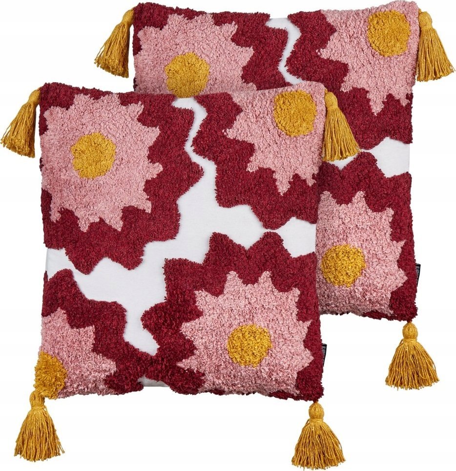 Beliani 2 bawełniane poduszki dekoracyjne tuftowane z frędzlami 45 x 45 cm wielokolorowe LORALAI