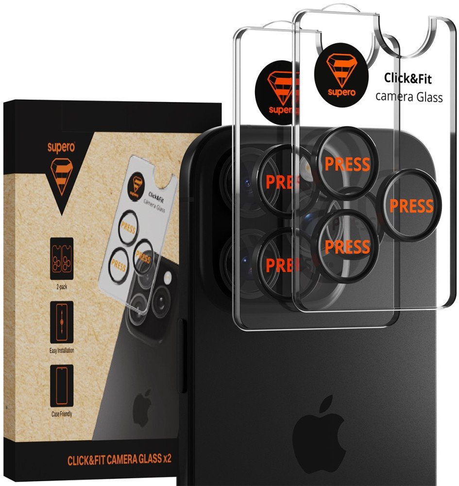 Szkło hartowane Supero do iPhone 16 Pro/16 Pro Max, przezroczyste z czarną ramką, 2 szt.