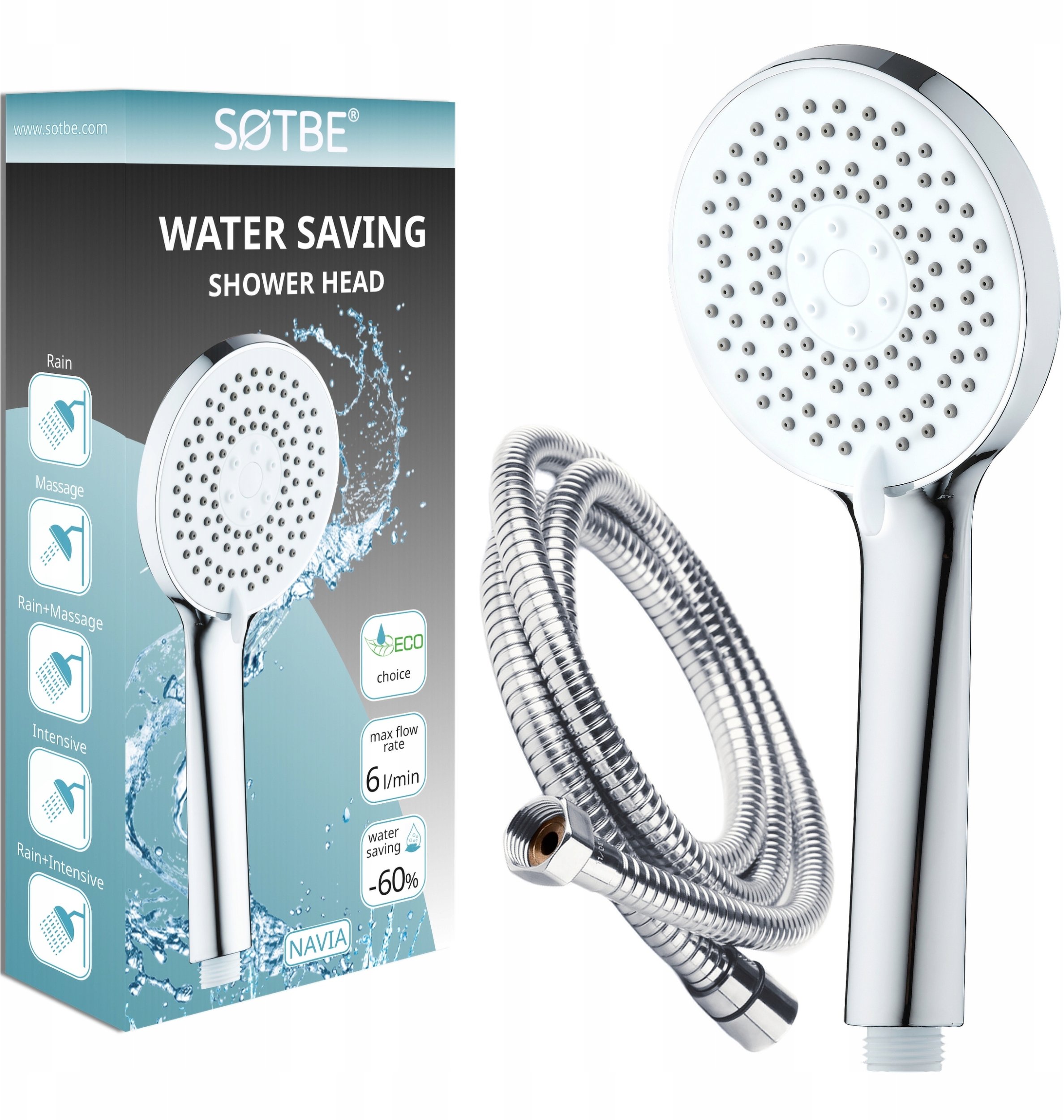 Słuchawka prysznicowa ECO Oszczędna Wąż pleciony 150 cm Zestaw prysznicowy