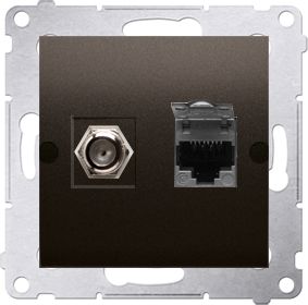 Kontakt-Simon Gniazdo antenowe i komputerowe Simon 54 typu F i RJ45 kat. 6 brąz mat (DASFRJ45.01/46)
