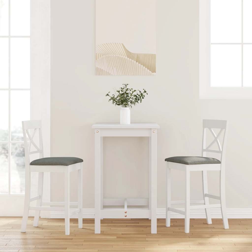 vidaXL Hokery barowe z poduszkami 2 szt. Białe lite drewno gumowe