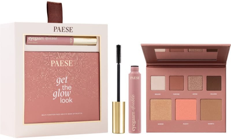 PAESE_SET Double Glow Look Eyegasm Double tusz do rzęs z serum Black 9ml + Get The Glow Look wielozadaniowa paleta do makijażu twarzy i oczu 16g