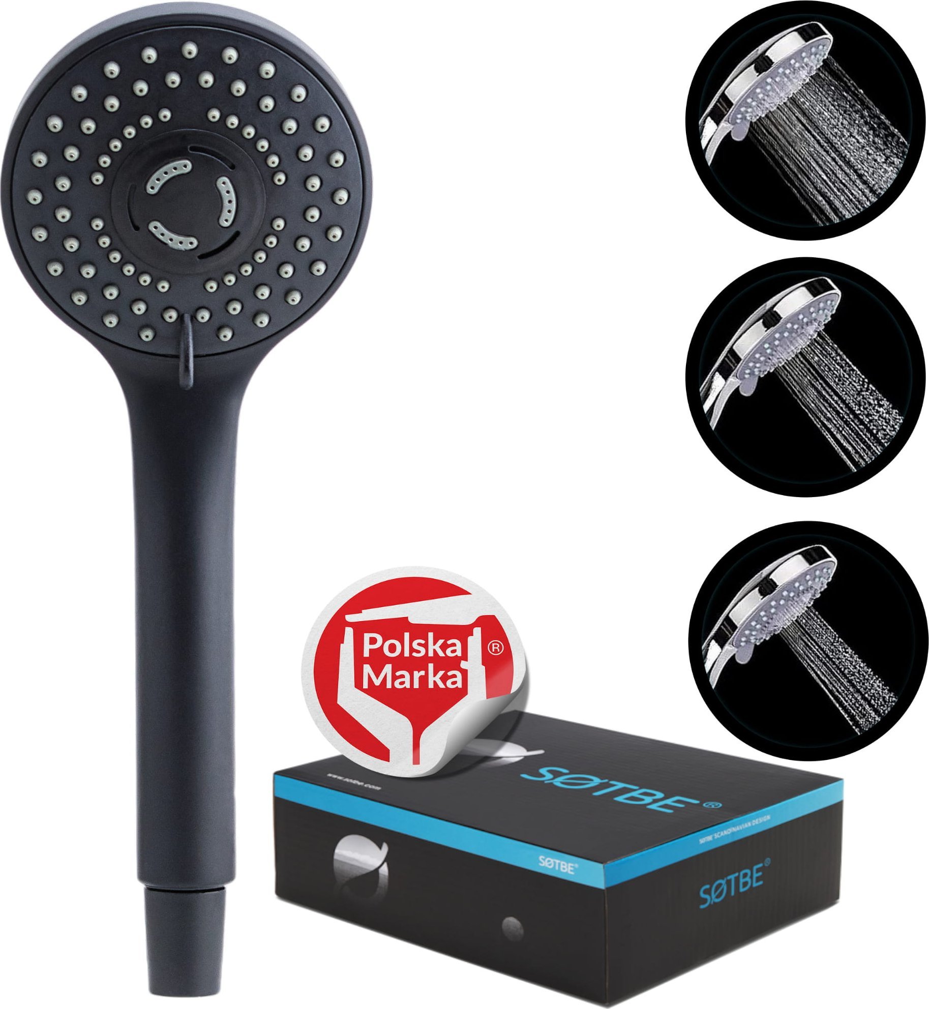 Słuchawka prysznicowa Sotbe SOTBE LARK BLACK wodooszczędna słuchawka prysznicowa 3 zakresowa kolor czarny