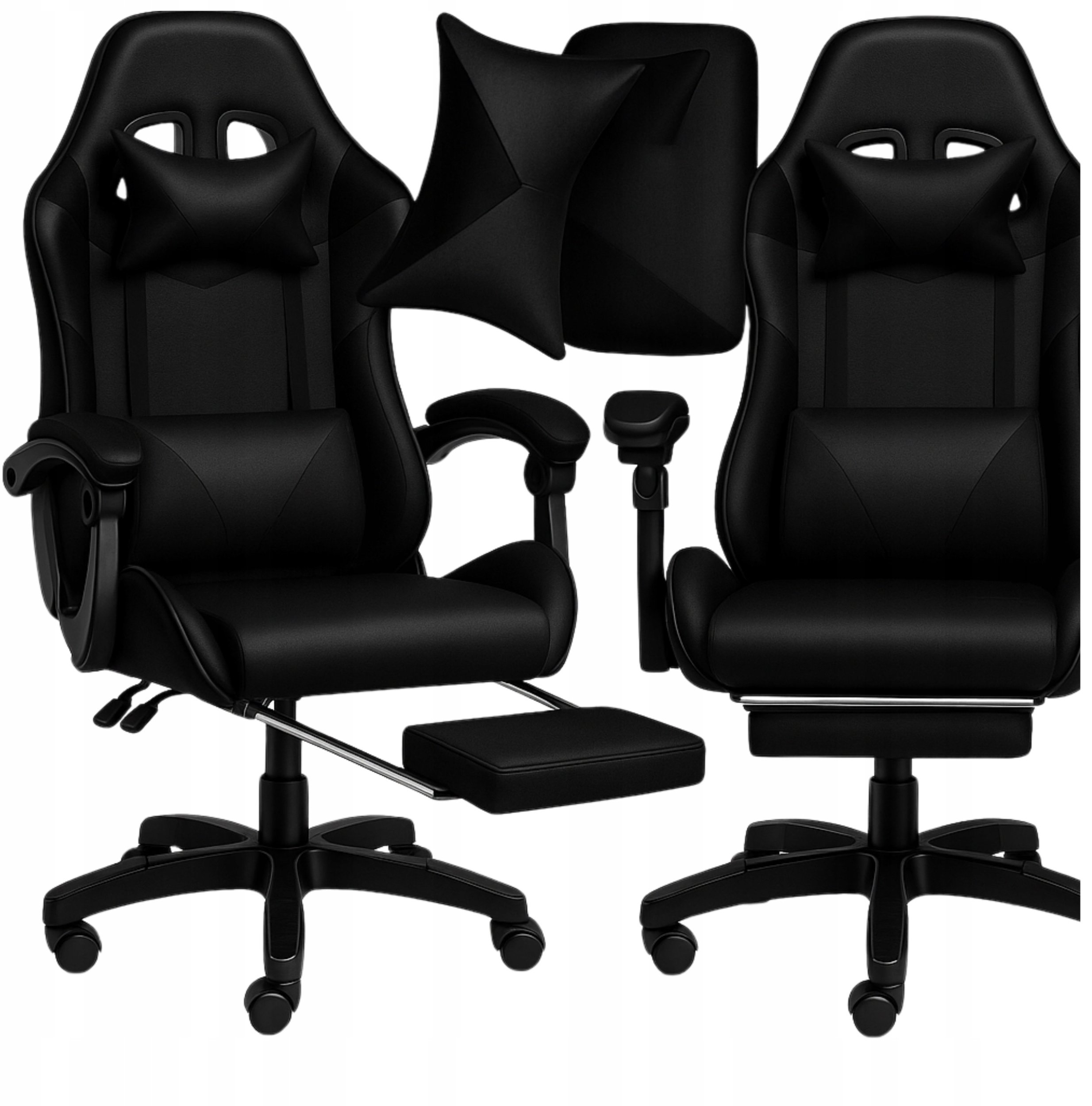 FOTEL GAMINGOWY KUBEŁKOWY KRZESŁO BIUROWE DLA GRACZA CZARNY MASAŻ PODNÓŻEK