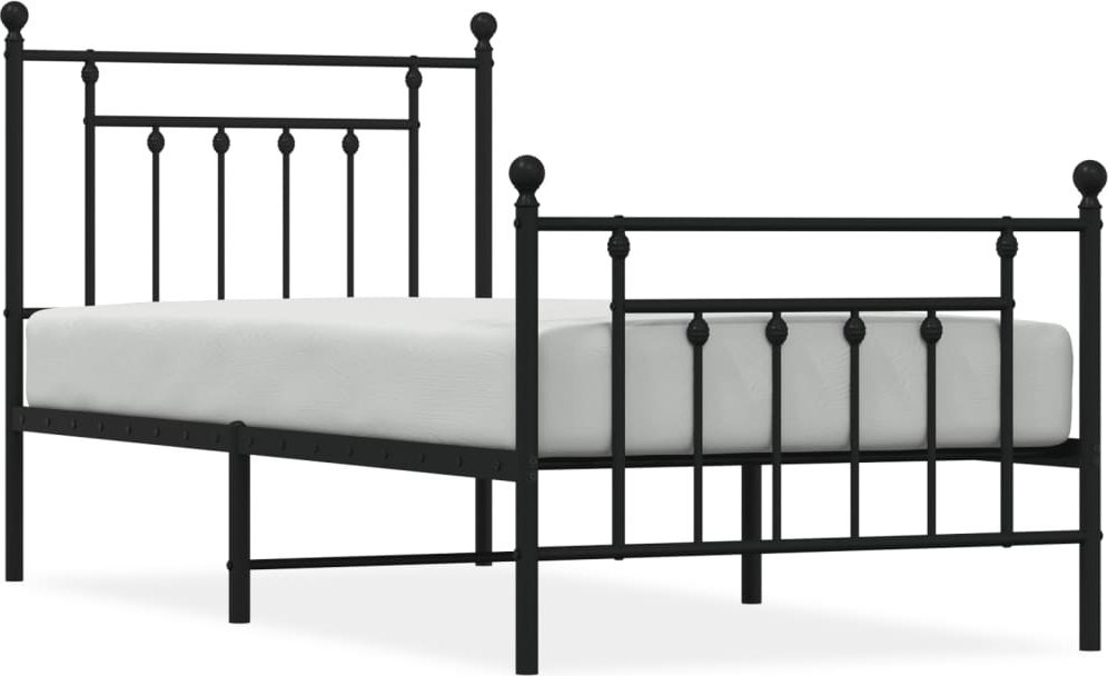 vidaXL vidaXL Metalowa rama łóżka z wezgłowiem i zanóżkiem, czarna, 90x200 cm