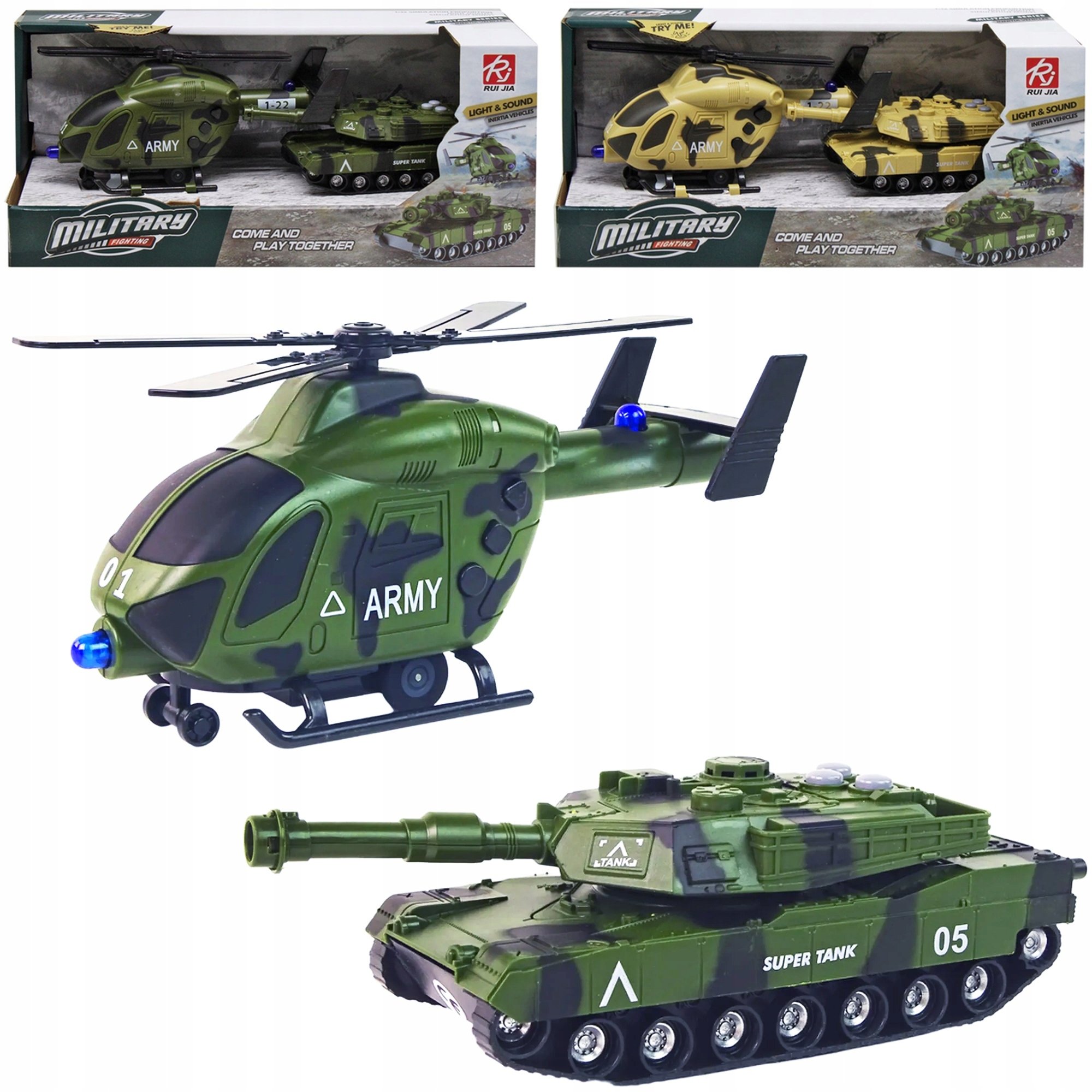 Czołg i helikopter ze światłem