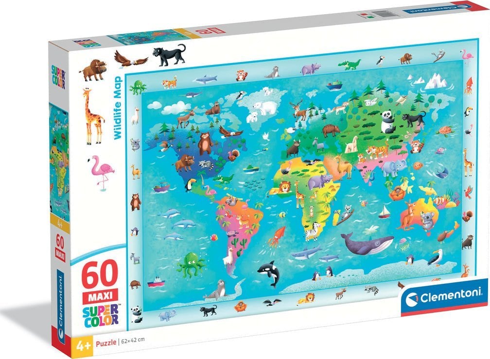 Clementoni Puzzle Maxi SuperColor Wildlife Map 60 elementów (26072)