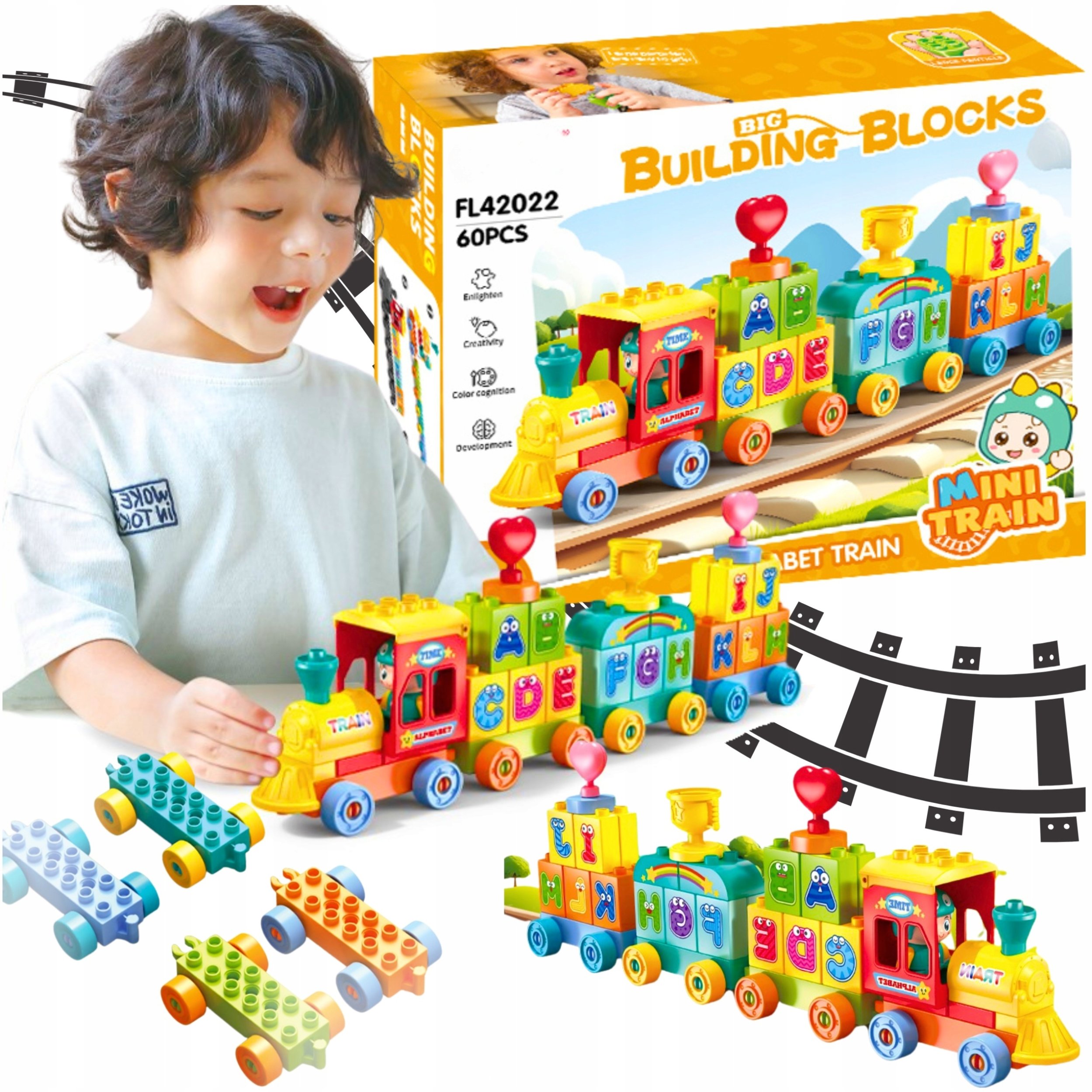 Klocki konstrukcyjne pociÄg alfabet 60 elementÃ³w