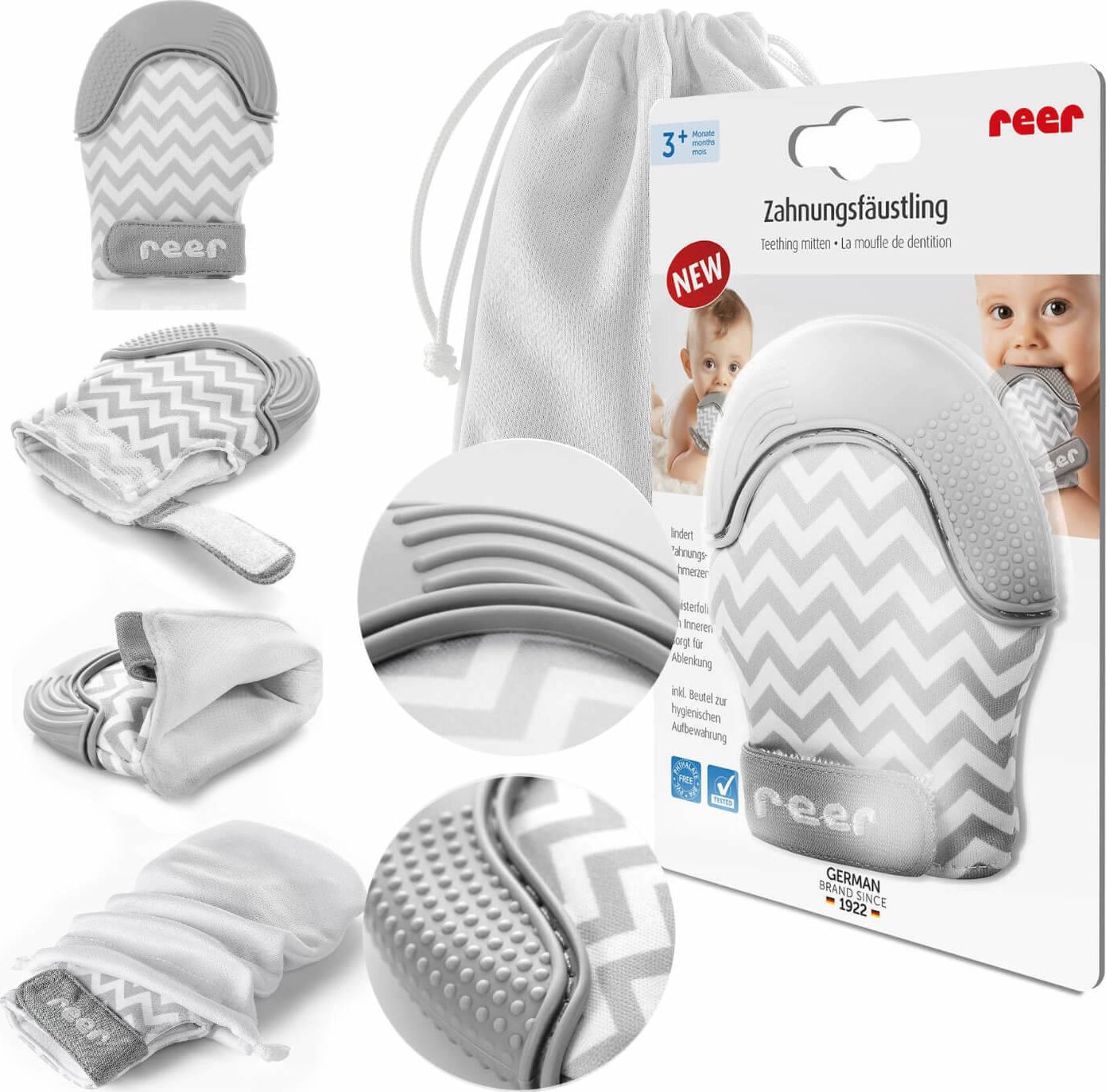 Reer Gryzak silikonowy rękawiczka ząbkowanie +etui REER uniwersalny