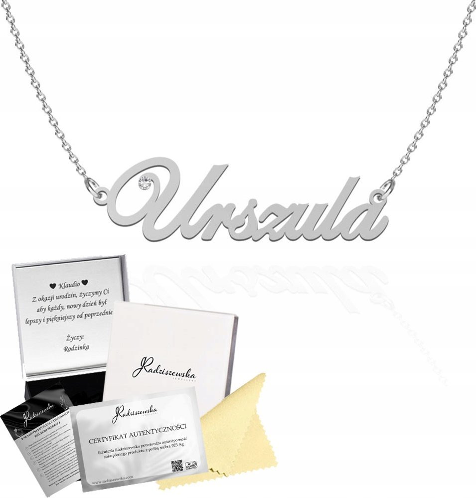 Radziszewska Jewellery Naszyjnik Srebrny z Imieniem Urszula Łańcuszek SREBRO 925 DEDYKACJA GRATIS