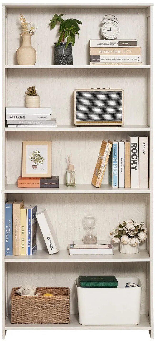 Regał 5-poziomowy 173 cm drewniany biały otwarty stojący do salonu i biura