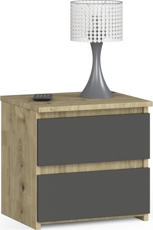 Fabryka Mebli Akord Szafka nocna CL2 40 cm 2 szuflady - dąb artisan-grafit szary
