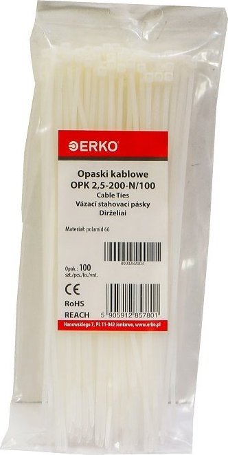 Organizer Erko Opaska zaciskowa biała OPK 200/2,5 op.100szt ERKO