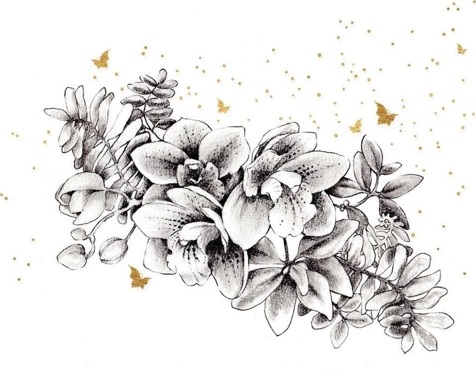 Karnet złocony kwadrat CL3821_BL Kwiaty