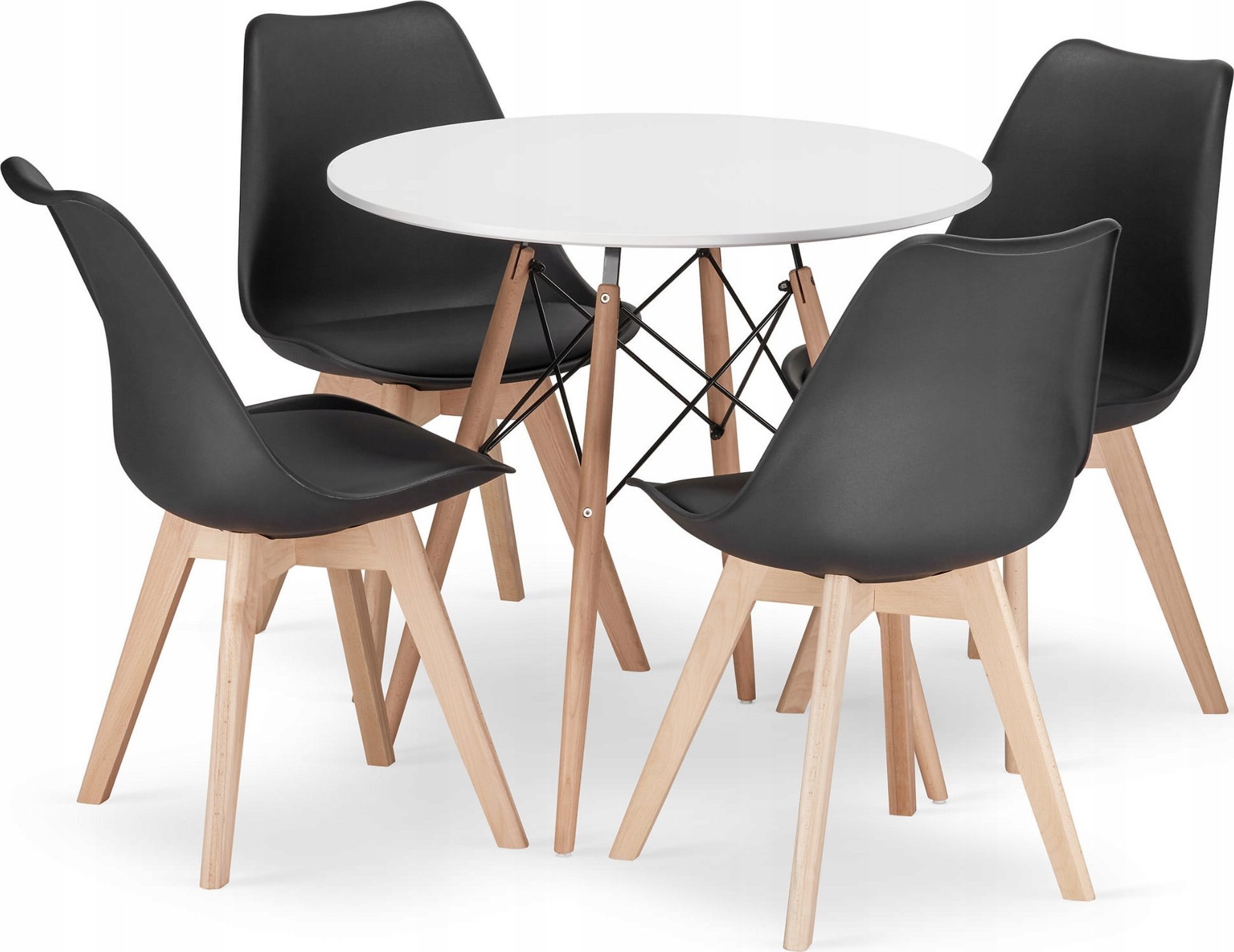 Leobert Zestaw stół okrągły TODI 80cm biały + 4 krzesła MARK czarne