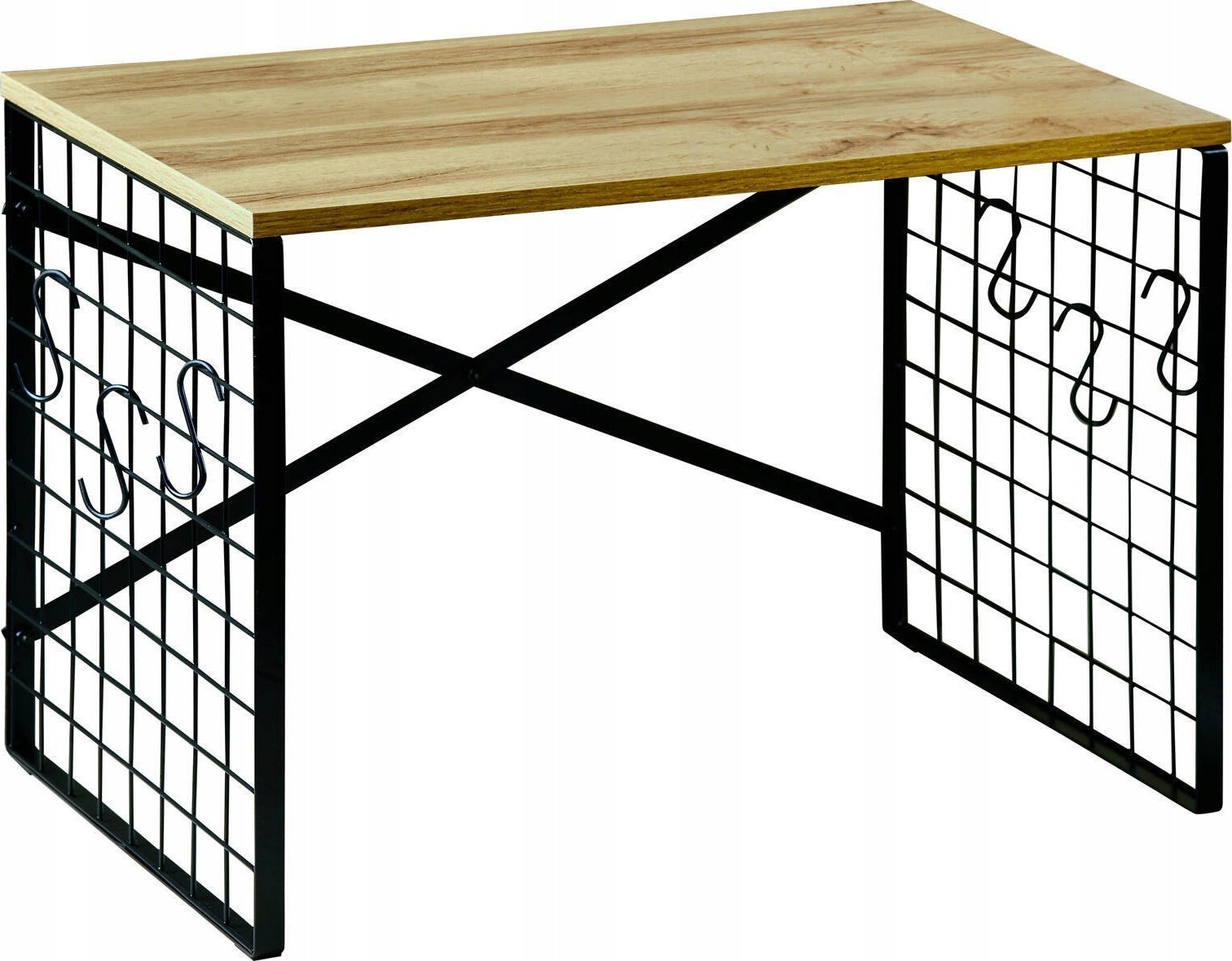 Kesper Metalowa półka kuchnna z haczykami i dębowym dekorem, 52 x 32,5 cm