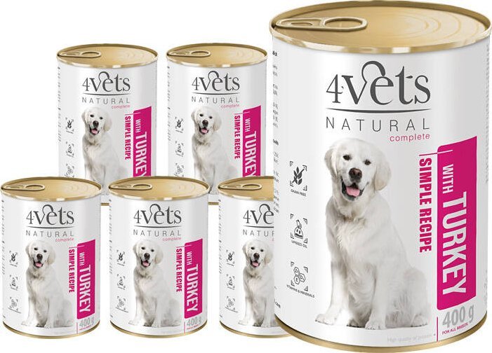 Mokra karma 4Vets Natural dla psa z indykiem puszka 6 x 400 g