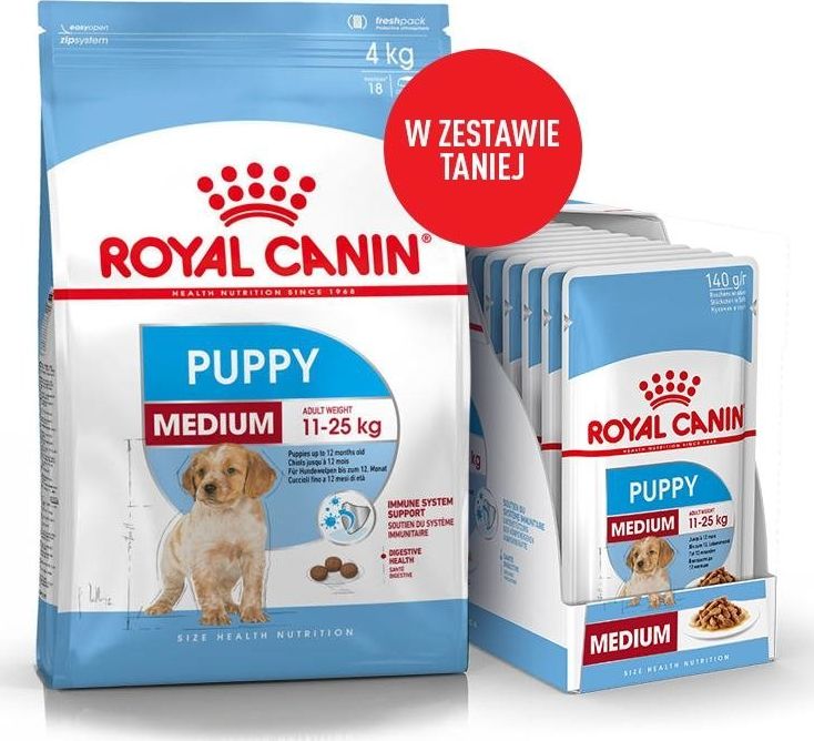 Royal Canin ROYAL CANIN Medium Puppy 15kg + 10x140g saszetka