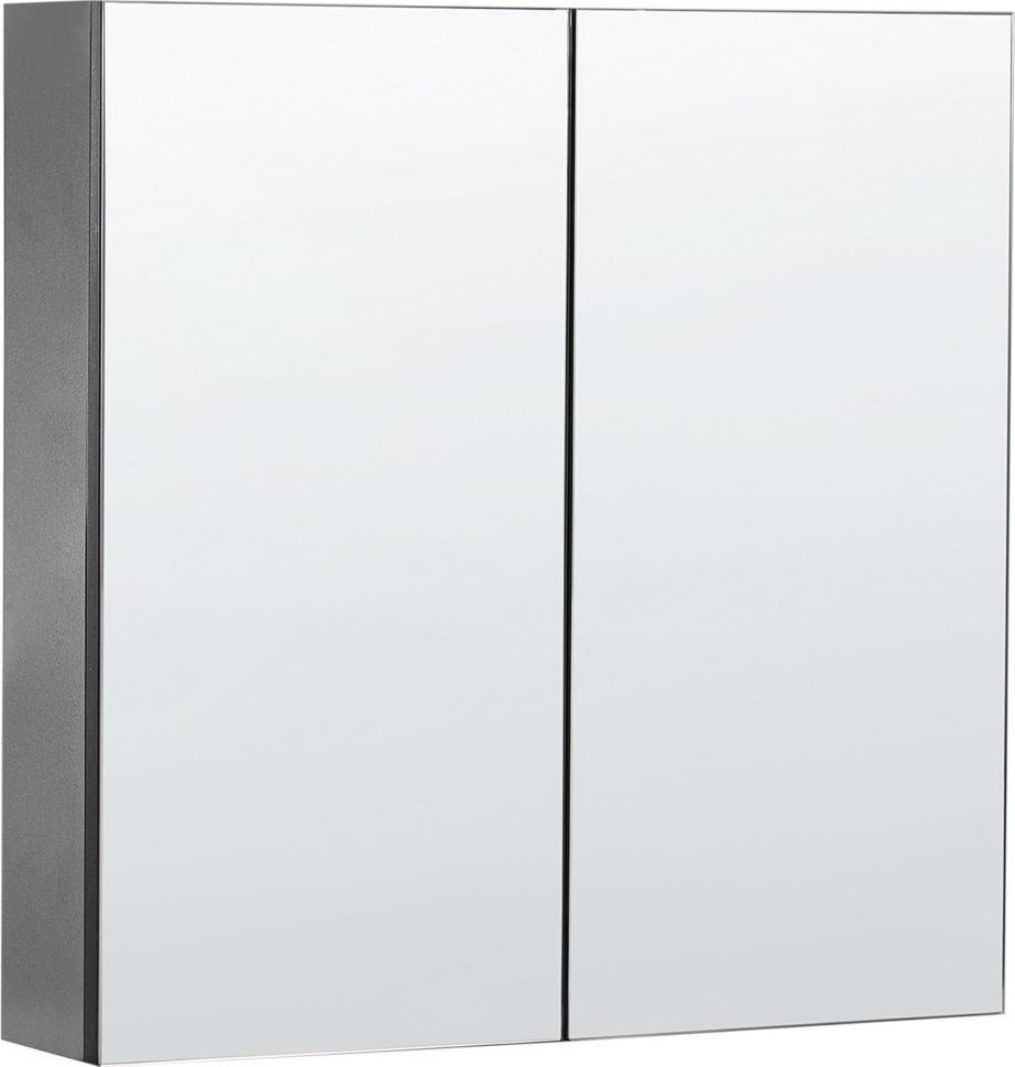 Beliani Szafka łazienkowa wisząca z lustrem 60 x 60 cm czarna NAVARRA