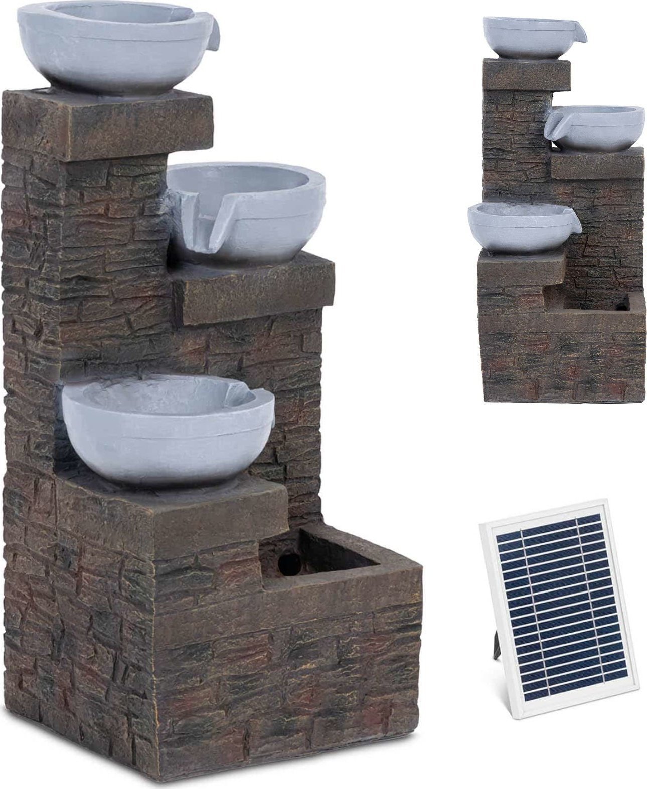 Hillvert Fontanna ogrodowa solarna z oświetleniem LED 3 misy 3 W Fontanna ogrodowa solarna z oświetleniem LED 3 misy 3 W