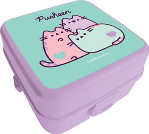 Pojemnik śniadaniowy dwupoziomowy dla dzieci | Bezpieczny i funkcjonalny z przegródką Pusheen fiolet