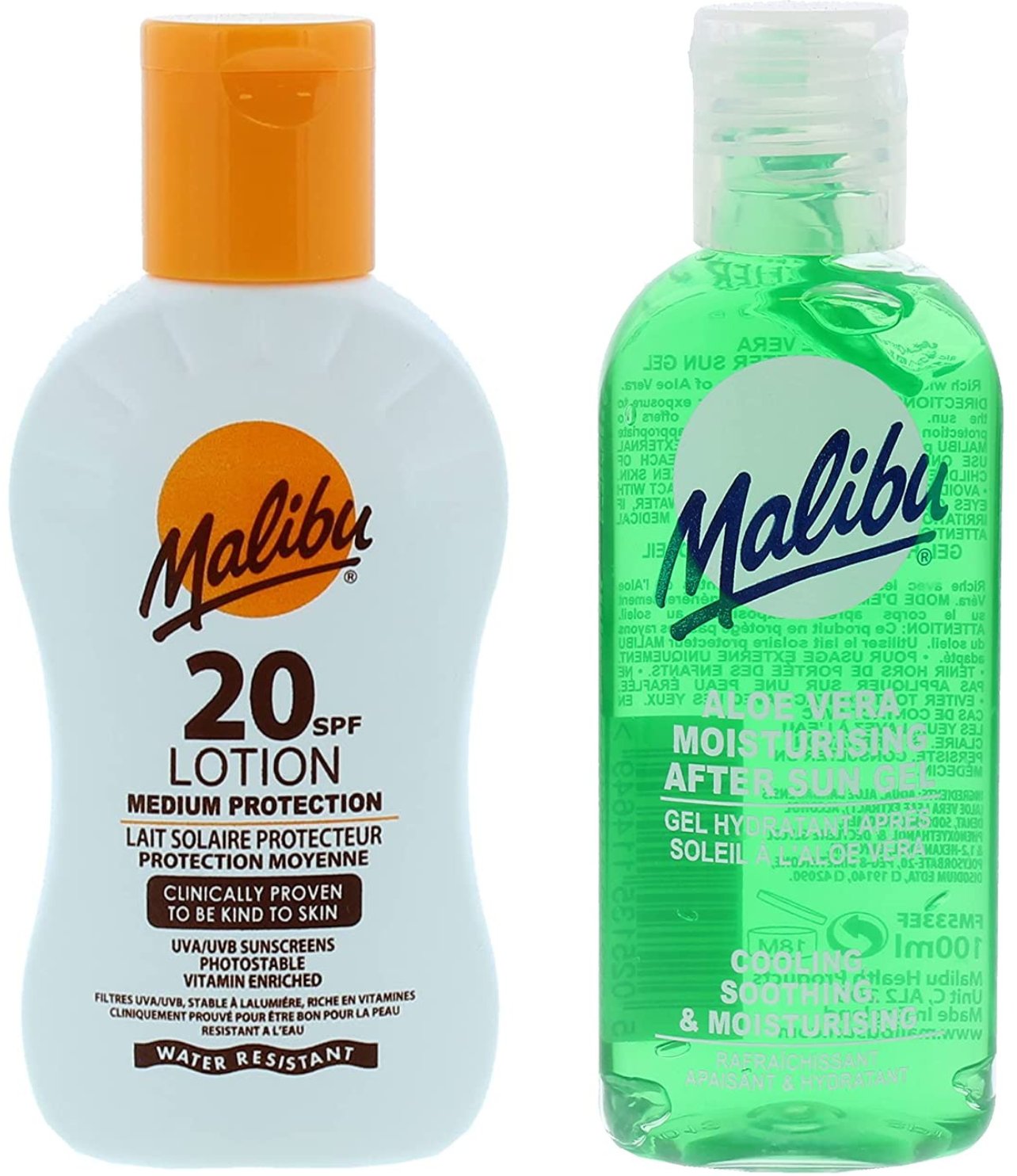 Malibu Wodoodporny Balsam SPF20 100ml + Aloe Po Opalaniu 100ml