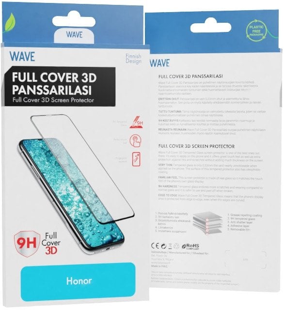 Wave Full Cover 3D tempered glass, Honor 70, black