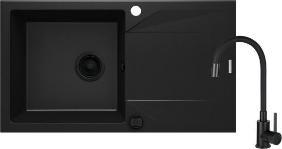 Deante Zlewozmywak granitowy z baterią 1-komorowy z ociekaczem