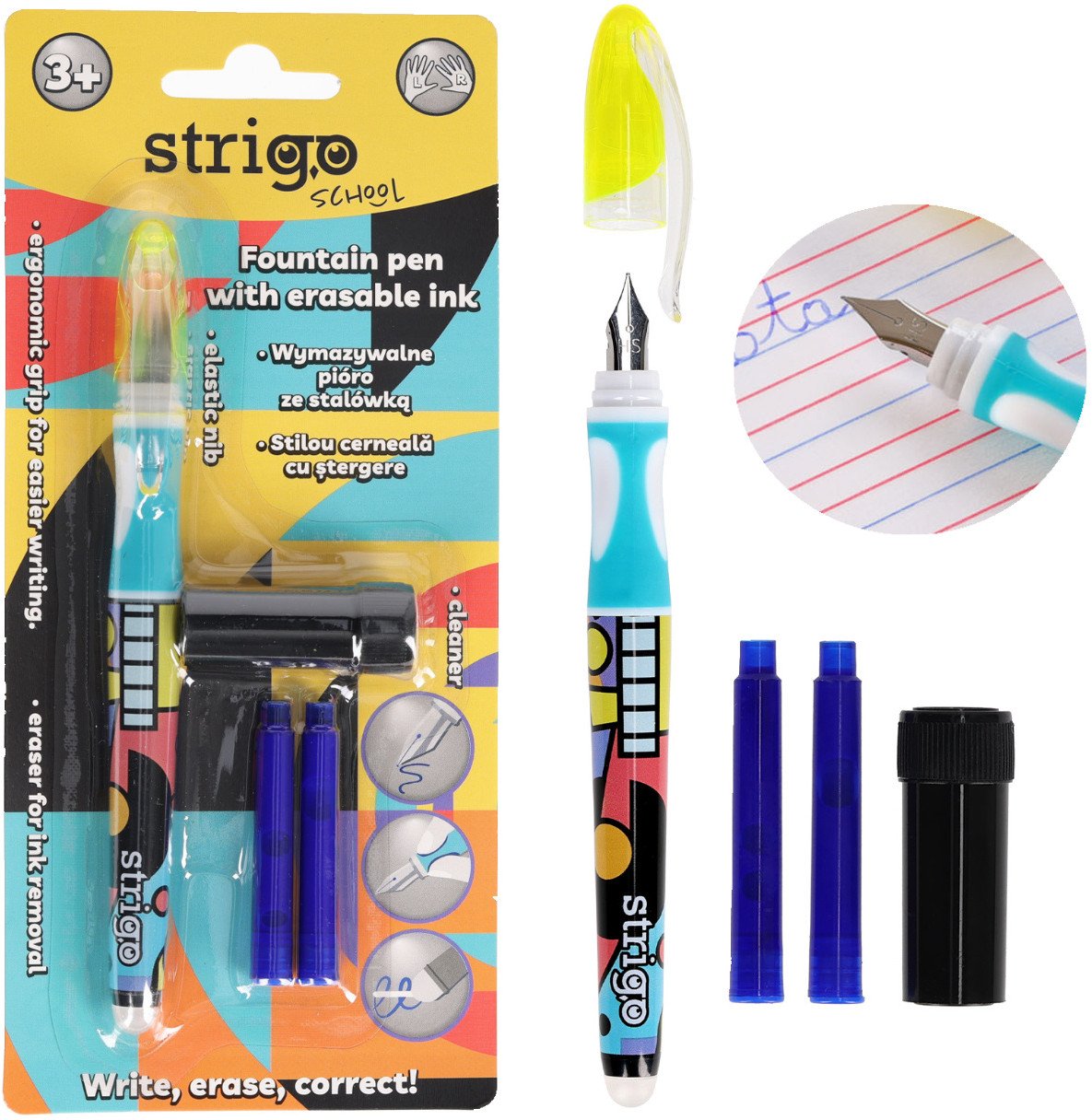 Pióro wieczne ścieralne wymazywalne z stalówką nauki pisania Pop Art STRIGO