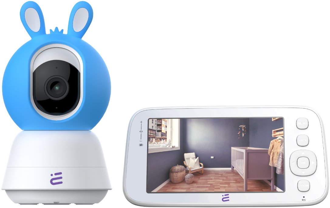 Nowa inteligentna kamera niania WiFi obrotowa FHD alarm kołysanki Baby Guard + monitor niebieska Encore View