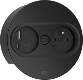 Bachmann BACHMANN TWIST 2 1xUTE 1xUSB A/C 22W 2,0m AEH RAL9005 30GE rond