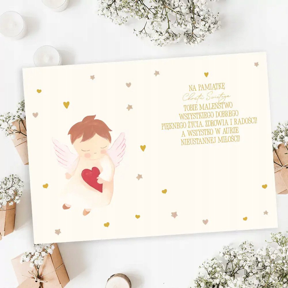 Karnet A5 Chrzest - Anioł z serduszkiem