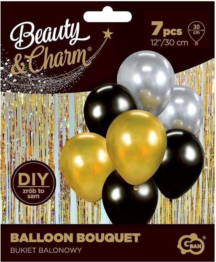 GoDan Bukiet balonowy Beauty&Charm złoto-czar. 30cm 7szt