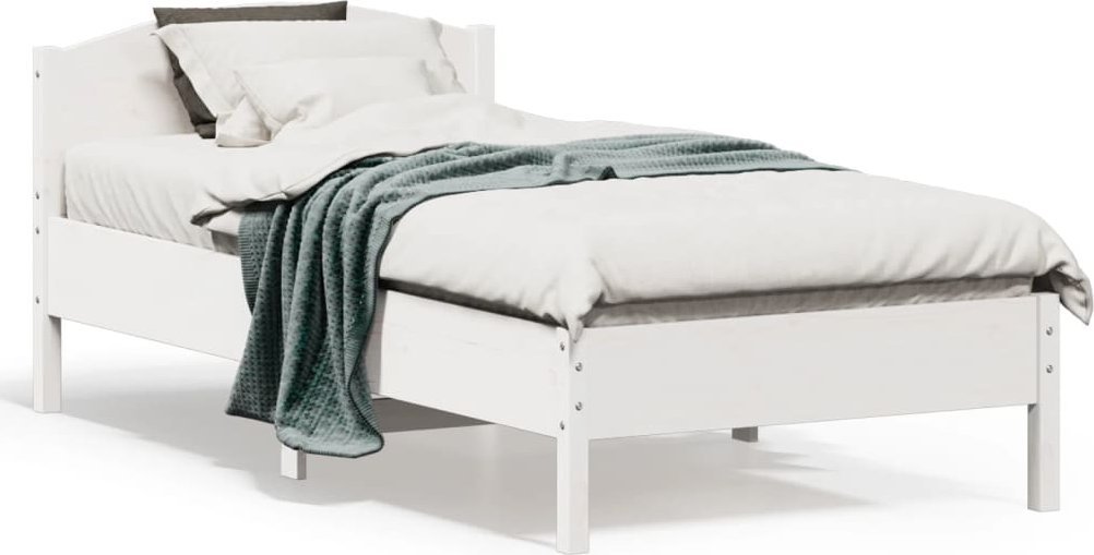 vidaXL Rama łóżka z wezgłowiem, biała, 90x190 cm, lite drewno sosnowe