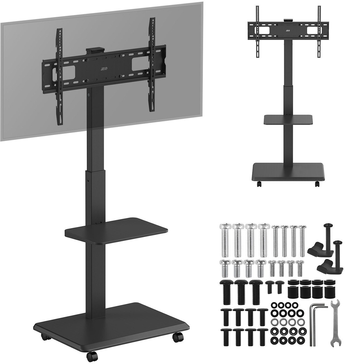 Stand / wózek dla TV Ergo-Office, max. obciążenie 50kg / 5kg półka, max. VESA 600x400, wbud. listwa zasil., czarny, ER-304 B