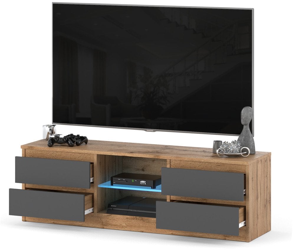 Szafka nowoczesna rtv do salonu 138cm 4 szuflady stojąca wotan szary mat