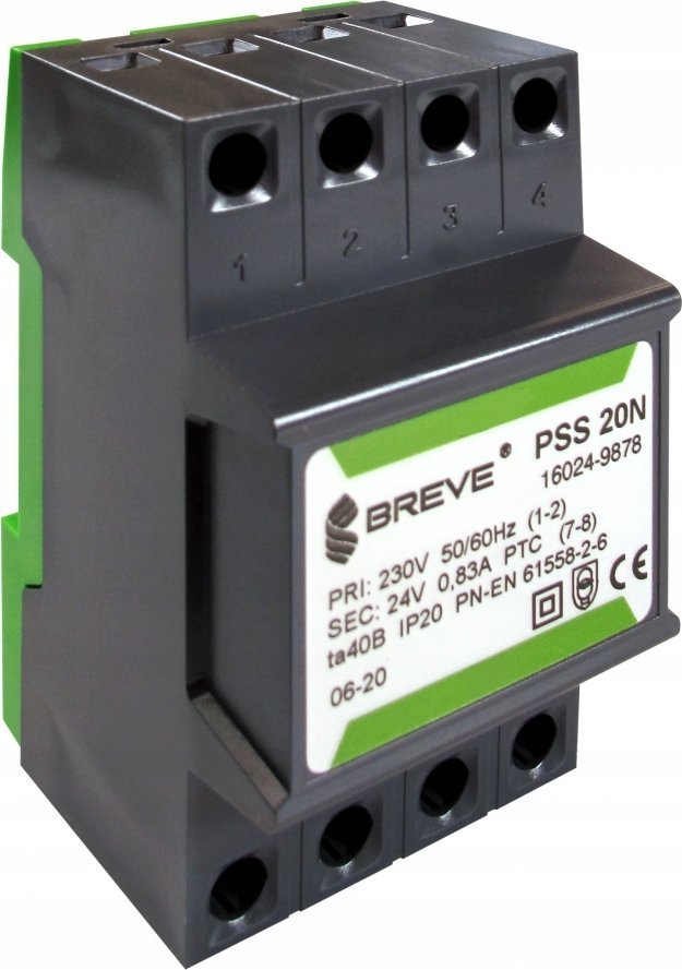 BREVE Transformator 1-fazowy modułowy PSS 20N 20VA 230/12V /na szynę/ 16012-9893