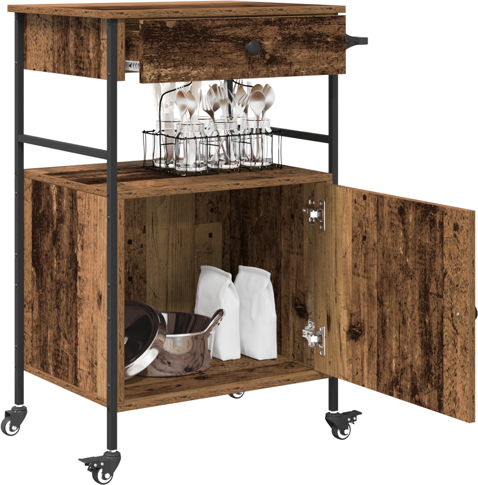 vidaXL Wózek kuchenny Stare Drewno 56x43x89.5 cm Drewno Inżynieryjne