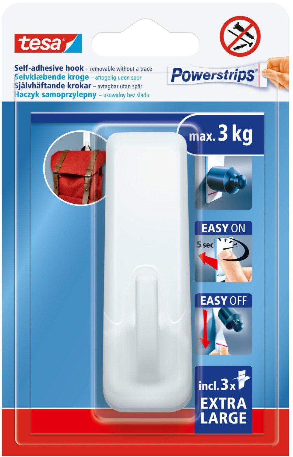 HACZYKI SAMOPRZYLEP.POWERSTRIPS 1 SZT.PROSTOKĄTNY DUŻY BIAŁY