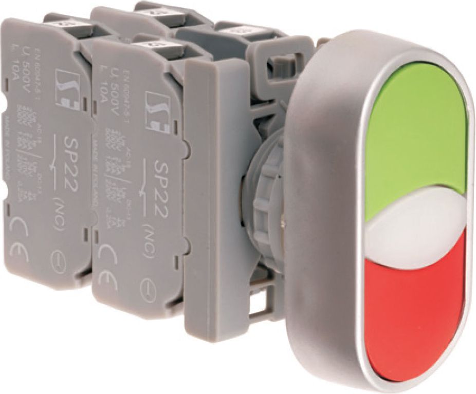 Spamel Przycisk sterowniczy podeójny 22mm czerwony/zielony 2Z 2R z samopowrotem (SP22-2KL-22Z/C)
