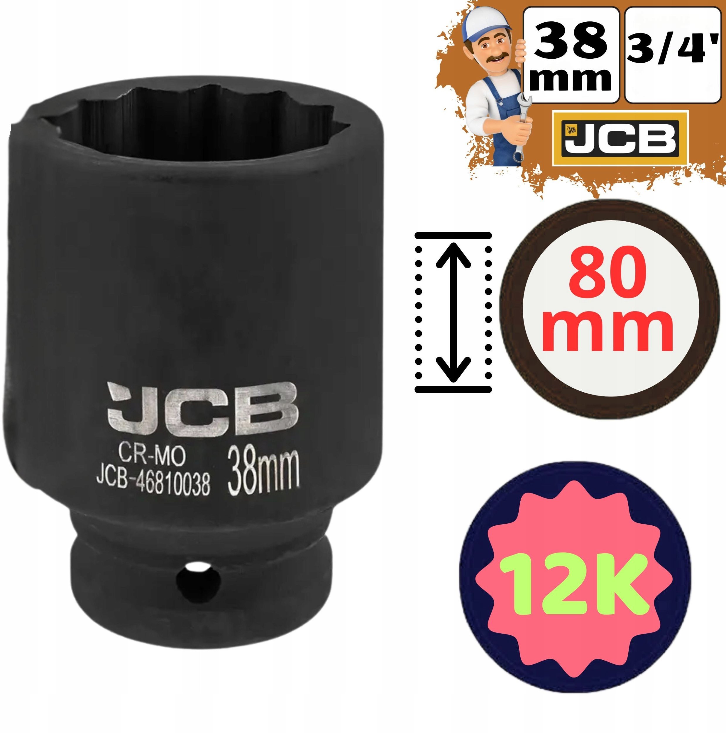 JCB Nasadka udarowa głęboka 3/4" 38mm (12-kątna)