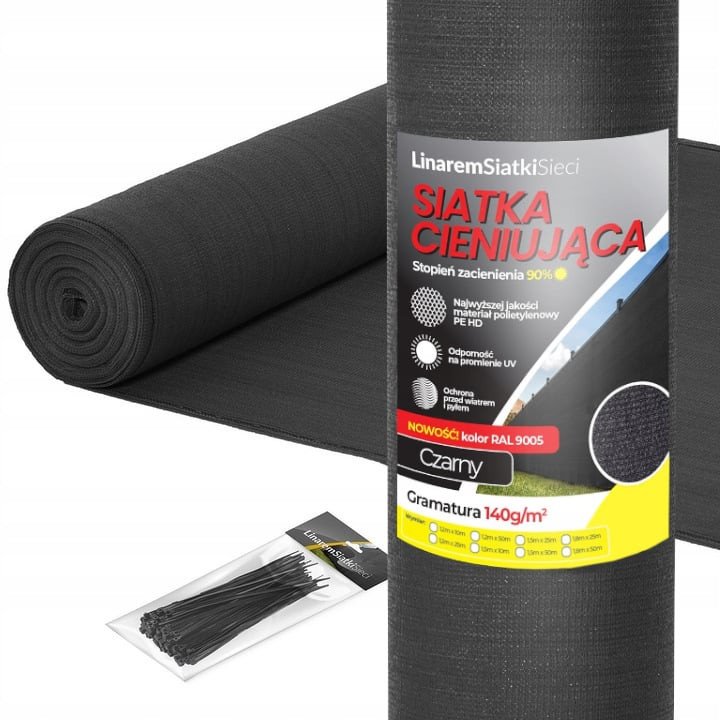 SIATKA CIENIUJĄCA 90% CZARNA 1,5x25m MASKUJĄCA OSŁONA OGRODZENIOWA NA PŁOT UV
