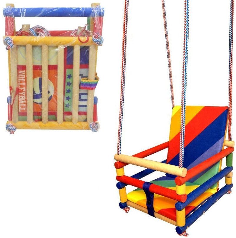 Huśtawka LUX drewniana z oparciem i poduszkami